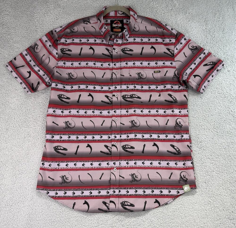 RSVLTS Jurassic Park "Six-Foot Turkey" KUNUFLEX Short Sleeve Shirt Men Size XL